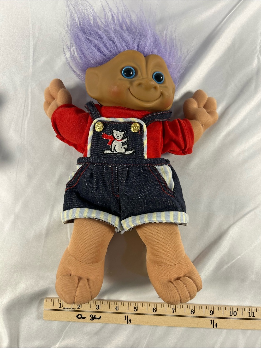 1991 Vintage Novelty TreasureTrolls with Purple Hair Blue Eyes Overalls - Picture 3 of 12